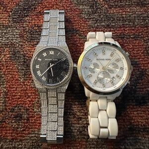 2 Michael Kors Glittering Silver and Chic White Watches